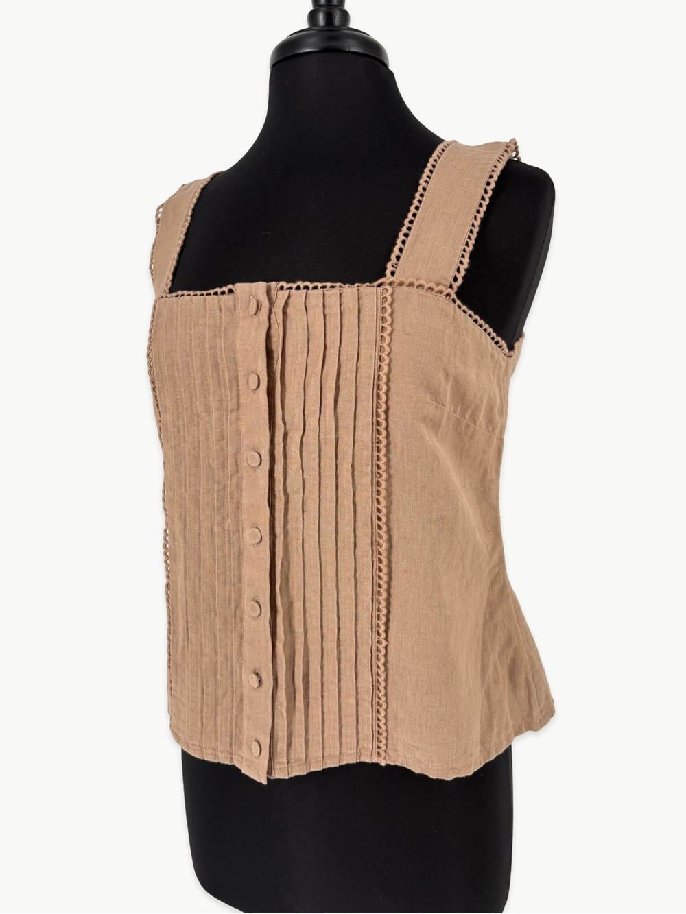 Amour Vert Crochet Trim Tank Top Size Medium in Sand Linen Organic Cotton NWT - Picture 7 of 11